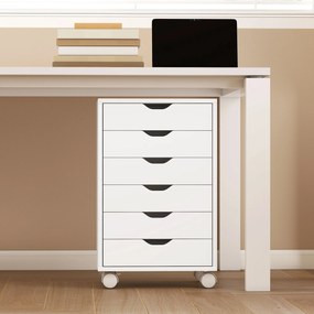 HOMCOM Sertar de Birou cu 6 Sertare Soft Close, 4 Roți, Sertar de Birou pentru Scrisori/Format A4, Dulap Vertical pentru Studio Imprimantă, 40x35x63 cm, Alb | Aosom Romania