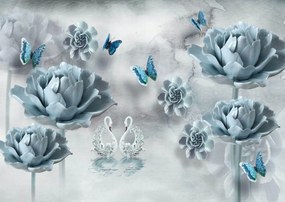 Fototapet 3D. Compozitie murala florala azur.Art.05163