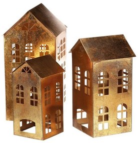 Set of metal candle holders Two-storey house, 3pcs
