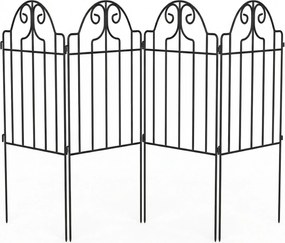 Outsunny Set cu 4 garduri metalice de grădină 125x57 cm cu design arcuit, rezistente, ușor de montat pentru patio, gazon, negru | Aosom Romania