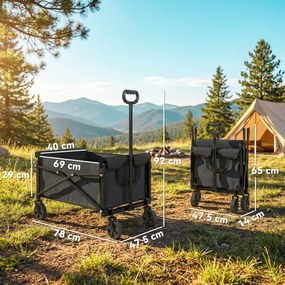 Outsunny Cărucior de Grădină 80L Pliabil cu Mâner Reglabil, din Metal și Țesătură Oxford, 78x47.5x92 cm, Negru | Aosom Romania