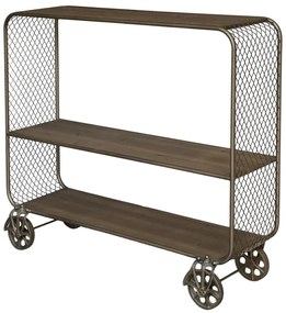 Consola din metal pe roti, cu 3 rafturi, aspect industrial