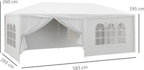 Outsunny Cort pentru Petreceri 6x3m cu Pereti Laterali Detasabili, Foisor de Gradina cu Usi si Ferestre, Alb
