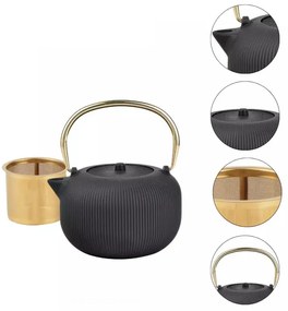 Ceainic din fonta cu infuzor Kinghoff KH 1931, 1 l, Fonta, Interior emailat, Negru