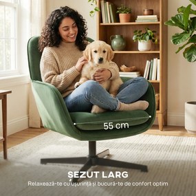 HOMCOM Fotoliu de Salon Rotativ 360° cu Pernă Lombară Detașabilă, Șezut Generos, Fotoliu Tapițat Modern din Catifea cu Cotiere, pentru Living, 73x83.5x85 cm, Verde | Aosom Romania