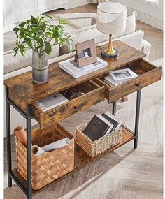 Consola Cu 2 Sertare, Vintage Maro Si Negru, 100 X 30 Cm