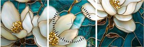 Tablou - Vitraliu cu magnolie (cu ceas) (90x30 cm)