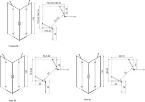 Cabină de duș pătrată Flow Chrome cu ușă batantă 80 cm
