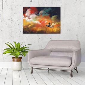 Tablou pe sticlă - Om navigând prin spațiu (70x50 cm)