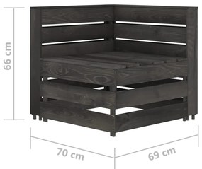 Canapea de gradina cu 2 locuri, gri, lemn de pin tratat