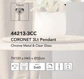 Lustra design vintage Coronet 3Lt, crom