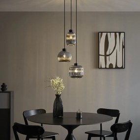 Lampă suspendată de design neagră cu sticlă fumurie cu 3 lumini - Ana