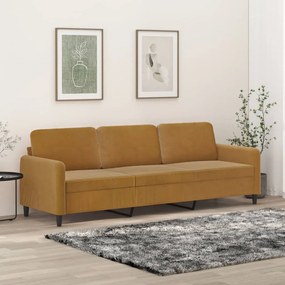 349070 vidaXL Canapea cu 3 locuri, maro, 210 cm, material catifea