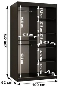 Dulap de haine Riven 2 100 (alb mat + negru mat) (cu oglindă). 1064166