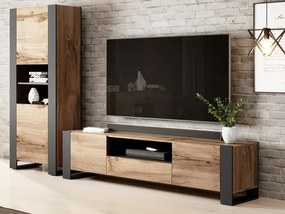 Set camera de zi Charlotte D103Antracit, Wotan stejar, Părți separate, Cu comodă TV, PAL laminat, 171x43cm, 107 kg