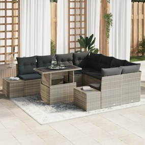 vidaXL Set de canapele pentru grădină cu pernă 9 pcs Gri deschis