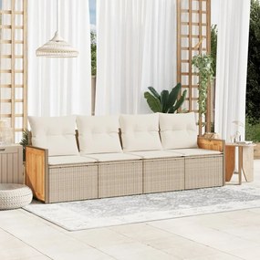 vidaXL Set canapele de grădină, 4 piese, cu perne, bej, poliratan