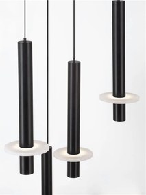 Lustra cu 12 Pendule tub subtire aluminiu negru si alabastru LED NOEMI