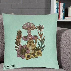 Perna Decorativa Ciuperca Pisica Boho, 40x40 cm, Verde Menta, Husa Detasabila, Perna Inclusa, BEKZ®