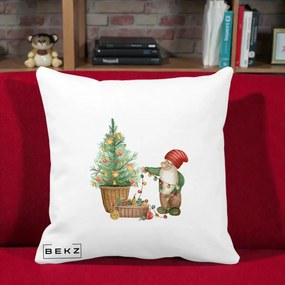 Perna Decorativa Pitic de Craciun cu Brad, 40x40 cm, Alba Mata, Husa Detasabila, Perna Inclusa, BEKZ®