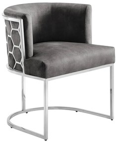 Scaun ELEGANCE catifea gri, otel inoxidabil argintiu