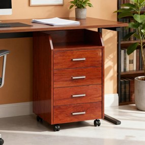 Vinsetto Comodă de birou pe roți Comodă de birou cu 4 sertare Archivator mobil pentru studiu 40x36x65 cm Maro | Aosom Romania
