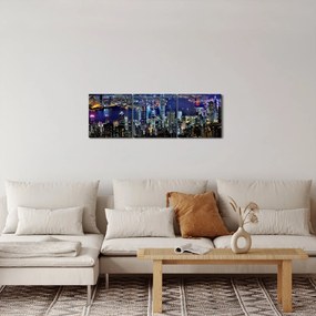 Tablou cu zgârie-norii noaptea (cu ceas) (90x30 cm)
