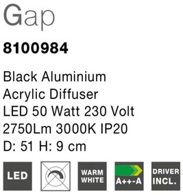 Plafoniera LED design modern Gap negru, 51cm