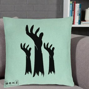 Perna Decorativa Halloween Maini Zombie Alb-Negru, 40x40 cm, Verde Menta, Husa Detasabila, Perna Inclusa, BEKZ®