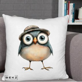 Perna Decorativa Pui cu Palarie Rotunda, 40x40 cm, Alb Pufos, Husa Detasabila, Perna Inclusa, BEKZ®