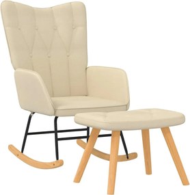 vidaXL Scaun balansoar cu taburet, crem, textil