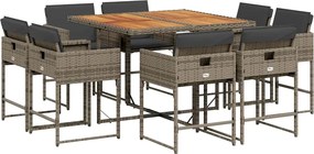 vidaXL Set mobilier grădină cu perne, 9 piese, gri, poliratan