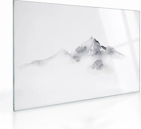 Tablou pe sticlă - Pictură cu cerneală de munți (70x50 cm)