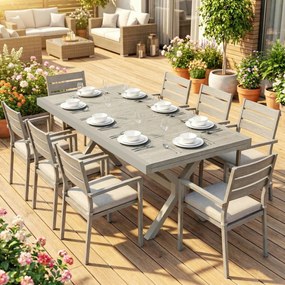 Outsunny Masă Extensibilă de Grădină pentru 8-10 Persoane, din Aluminiu și Oțel, 154/214x85x73 cm, Gri | Aosom Romania