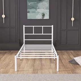 Pat metalic pentru o persoană ROVAN 90x200 cm, alb, sarcină maximă 120 kg