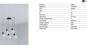 Lustra cu 5 pendule metal TATAWIN M alb