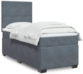 vidaXL Pat box spring cu saltea, gri închis, 90x200 cm, catifea
