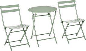 Outsunny Set de Gradina Pliabil de 3 Piese din Otel, 2 Scaune 42x50x81 cm si Masa de Gradina Ø60x71 cm, Verde