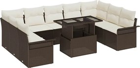 vidaXL Set de canapele pentru grădină cu pernă 10 pcs Maro Rattan poli
