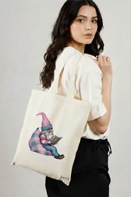 Sacosa de Panza pentru Cumparaturi, Geanta Tote, model The Bookish Gnome 9 38 x 34.5 cm, Alba, BEKZ®