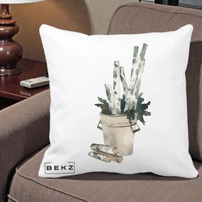 Perna Decorativa Butuci de Mesteacan Watercolor, 40x40 cm, Alba Mata, Husa Detasabila, Perna Inclusa, BEKZ®