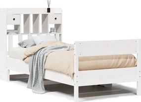 vidaXL Pat cu bibliotecă fără saltea, alb, 90x190 cm, lemn masiv pin