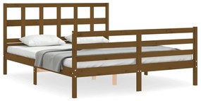 3194839 vidaXL Cadru de pat cu tăblie, maro miere, king size, lemn masiv
