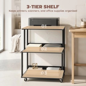 HOMCOM Suport pentru Imprimantă cu 3 Niveluri, Tavă Industrială Metalică pentru Birou, Negru | Aosom Romania