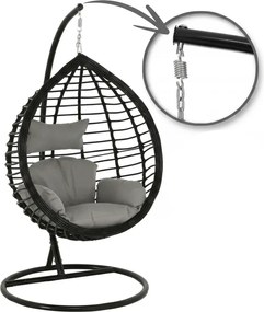 Scaun suspendat TARINO cu suport, negru/perna gri