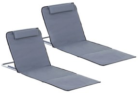 Set de 2 Saltele de Plaja Outsunny, Pliabile cu Spatar Reglabil Gri | Aosom Romania