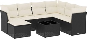 vidaXL Set mobilier de grădină cu perne, 8 piese, negru, poliratan