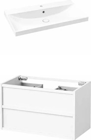 Set dulap baza suspendat KolpaSan Storia 2 sertare 90 cm finisaj alb cu lavoar ceramic alb