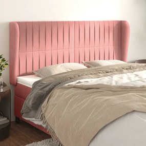 Tablie de pat cu aripioare, roz, 183x23x118 128 cm, catifea 1, Roz, 183 x 23 x 118 128 cm