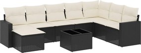 vidaXL Set mobilier de grădină cu perne, 9 piese, negru, poliratan